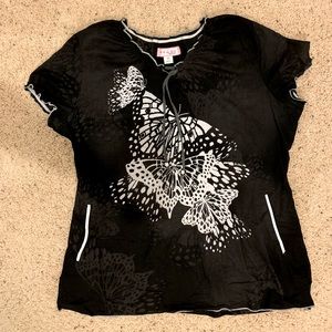 Koi by Kathy Peterson Scrub Top Size XL Silhouettes of Butterflies
